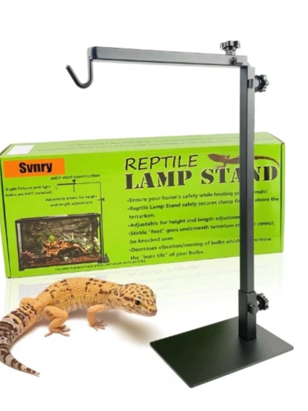Black Reptile Lamp Stand – Adjustable Heat Lamp Holder
